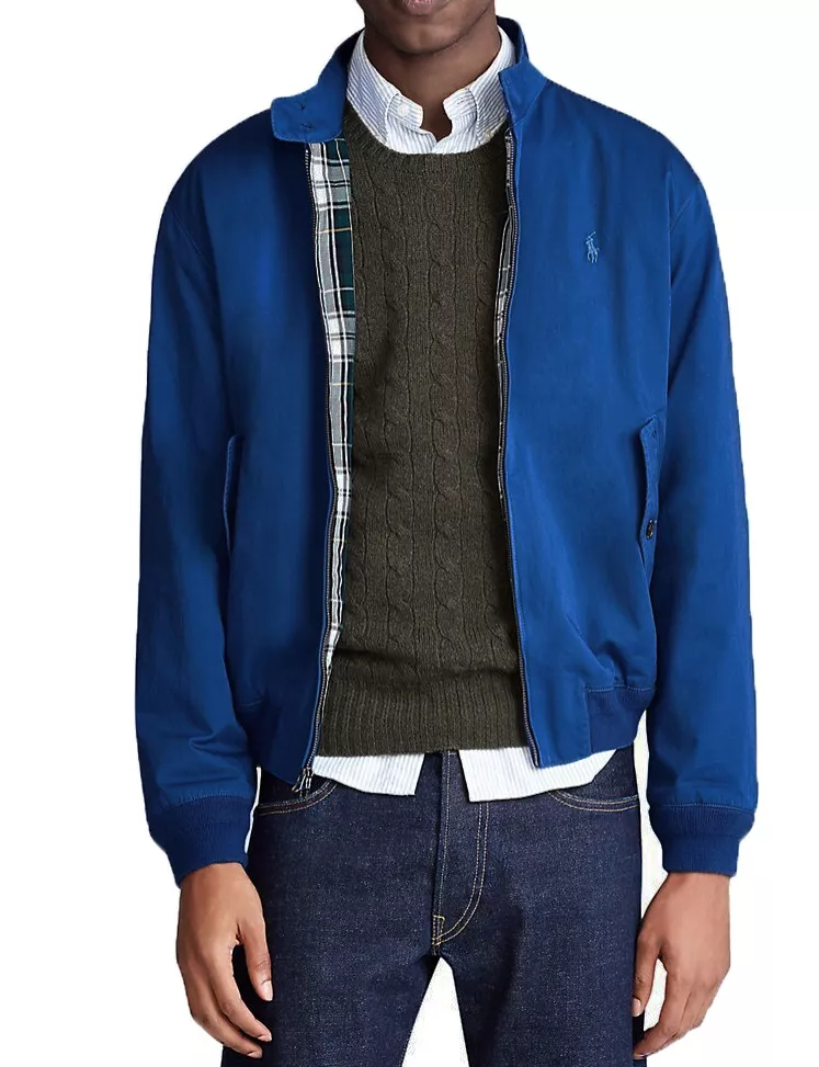New Polo Ralph Lauren Mens Blue City Barracuda Full Zip Cotton Bomber Jacket S