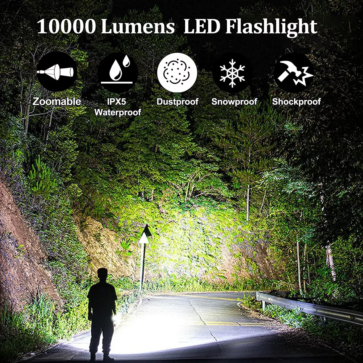 Rechargeable Tactical Flashlights, Super Bright 10000 Lumens LED