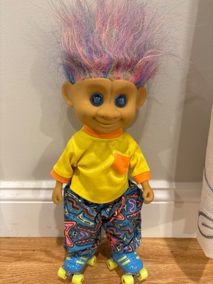 VTG LEADER TOY 1992 TROLL DOLL 15 '' ROLLER SKATING PLAYS MUSIC - WORKS!