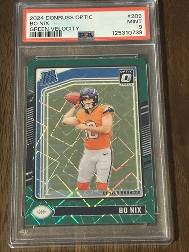 2024 Panini Donruss Optic - Rated Rookie Bo Nix #209 Green Velocity Prizm PSA 9