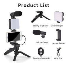 Smartphone Vlogging Kit with Tripod Phone Holder Mini Microphone LED Fill Light