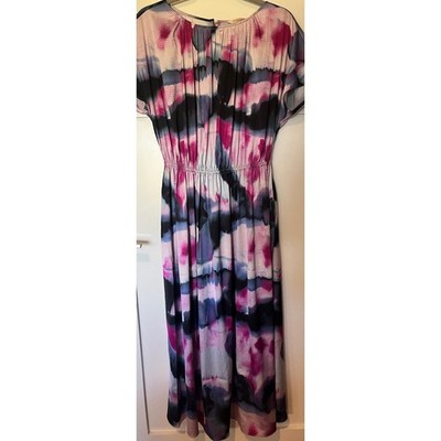 Soft Surroundings Abelia Dress Magenta Multi Abstract Maxi Pink Purple Small NEW
