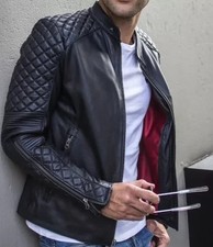 CAFE RACER BLACK BIKER LEATHER JACKET MEN'S MOTORCYCLE GENUINE LEATHER