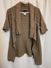 Banana Republic XS Tan Cable Short Sleeve Cardigan Cotton/Wool T6