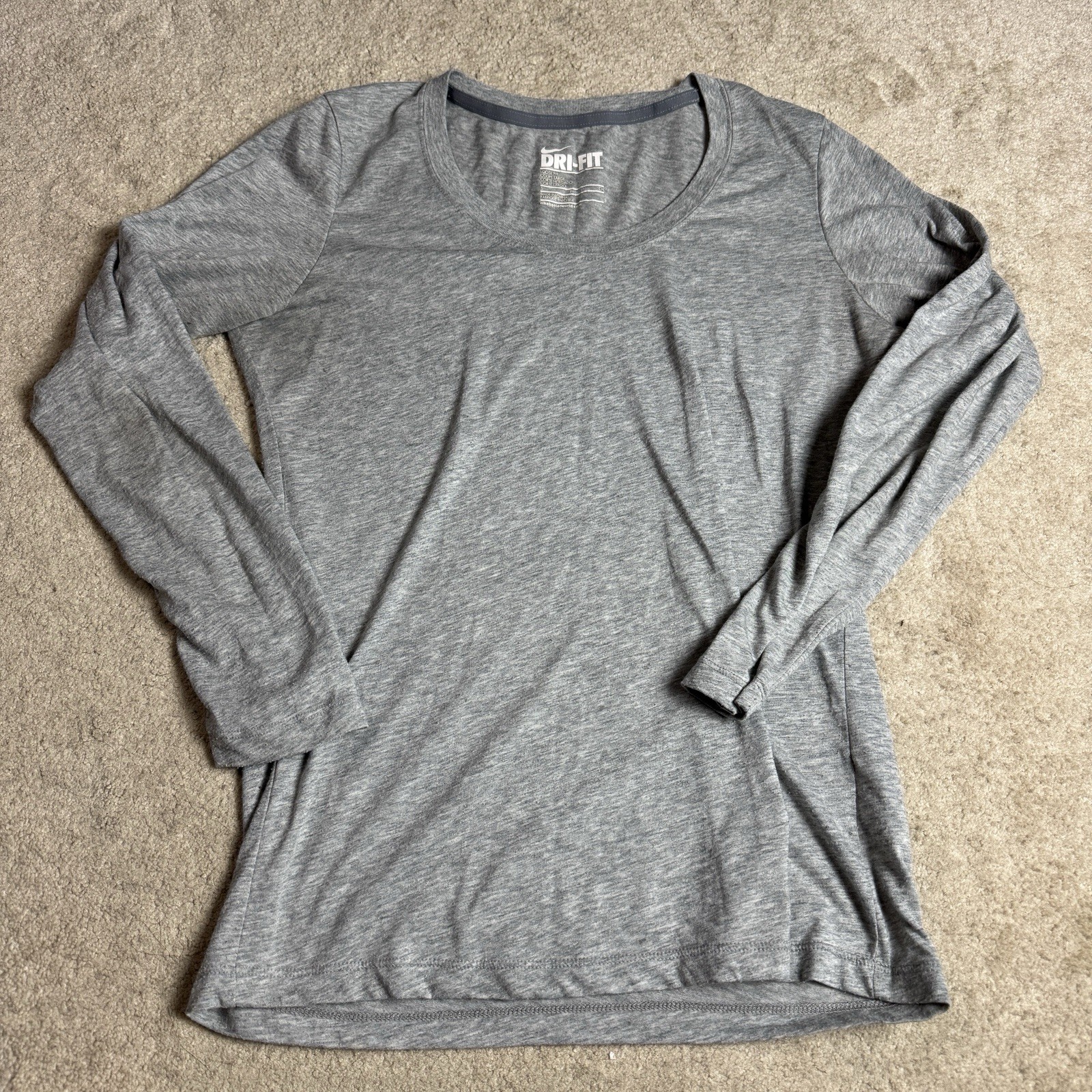 Nike Dri Fit Loose Fit Womens Crew Neck T Shirt Long Sleeve Small Gray