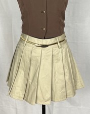 Sincerely Jules Beige Pleated Mini Skirt High Rise Belted Cotton Women s Small