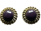 Vintage JOAN RIVERS Pierced Earrings Purple Domes With Gold Tone Roping #248 — photo 2