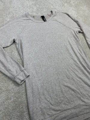 Bobi Women's Sweater Heather Beige M Ribbed Knit Tunic Rayon Blend Raglan Sleeve