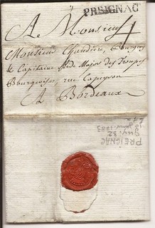 GIRONDE LETTRE DE PREIGNAC A BORDEAUX 1783