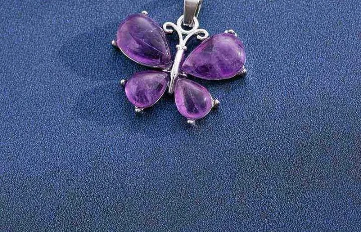 Collana ciondolo farfalla autentica ametista con GARANZIA argento 925 NUOVA - Immagine 3 di 4