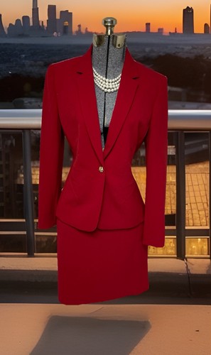 NEW Tahari ASL Skirt Suit Size 8 Two Piece Set Gold Tone Button Accent Assertive - Picture 3 of 22
