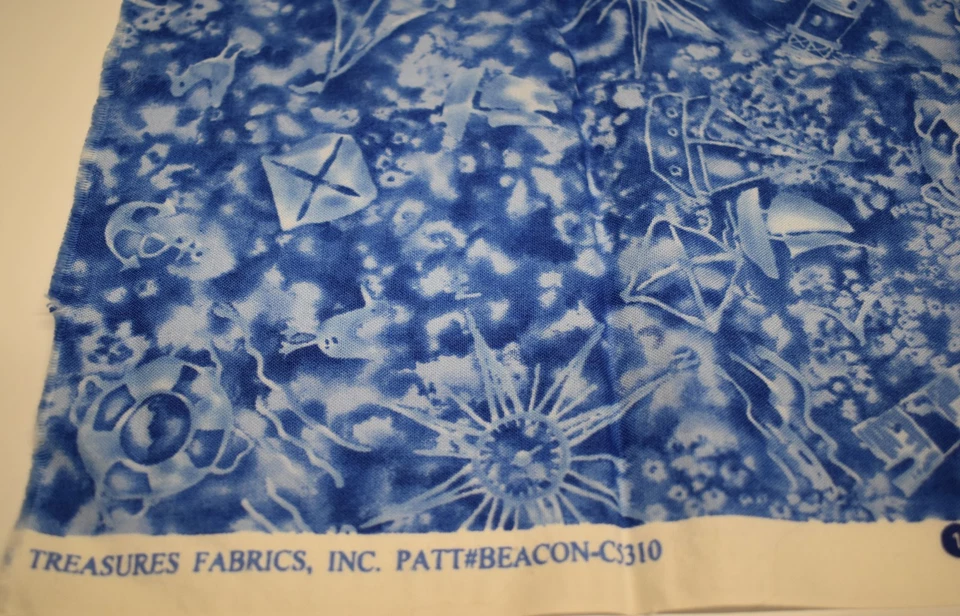 100% CottonFabric FAT QUARTER timeless treasures BEACON - C5310 BLUE LIGHTHOUSE - Image 2 of 4