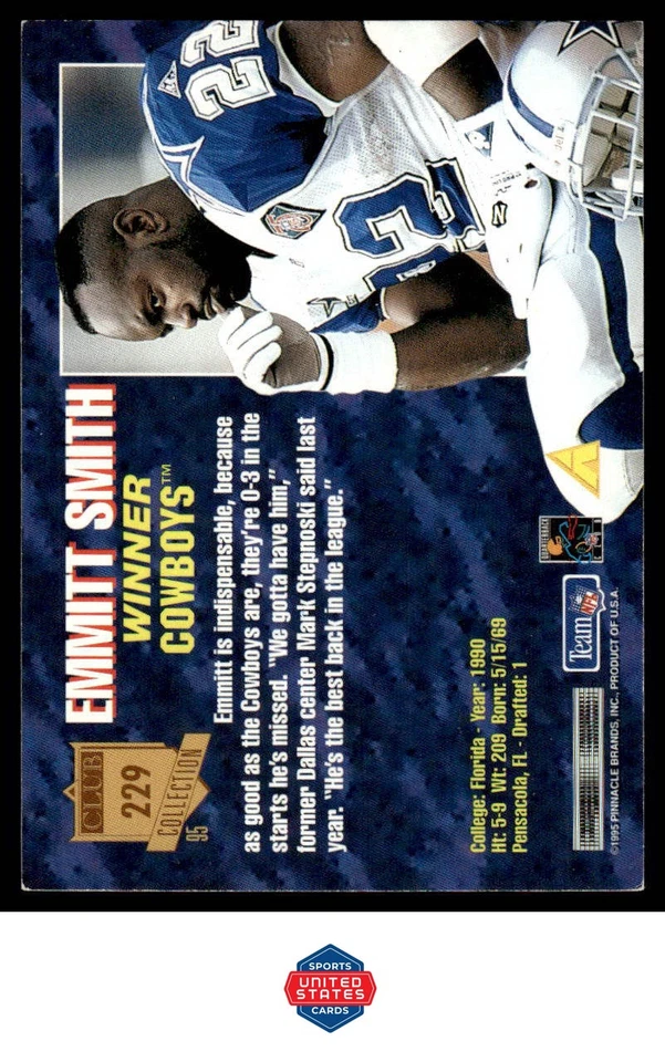 1995 Pinnacle Club Collection #229 Emmitt Smith - Image 2 of 2