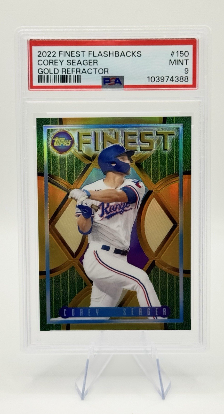 2022 Topps Finest Flashbacks Corey Seager #150 Gold Refractor /50 PSA 9 Rangers
