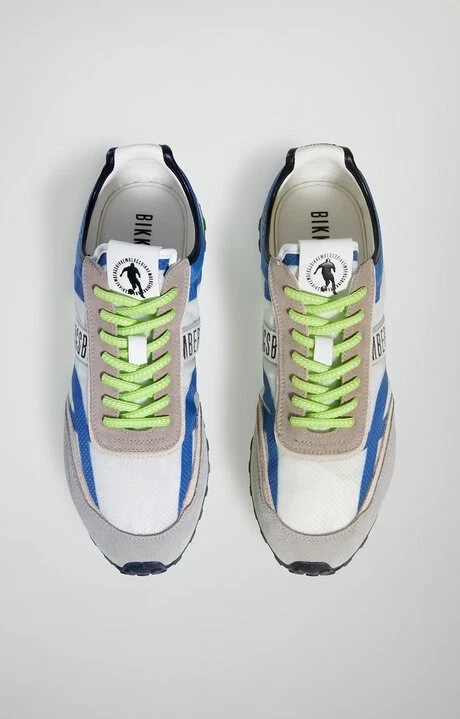 BIKKEMBERGS Baskets Homme En Tissu Et Camoscio Blanc Bleu Vert 30517A - Photo 4/4