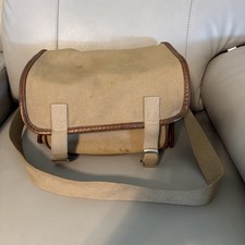 Vintage Camera Shoulder Bag Hand Tote Khaki/Tan Large Canvas 12  L X 7  W X 8  T