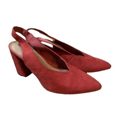 Christian Soriano Palmer Chunky Heel Red Suede Sling Pump Shoe Women’s Sz 8