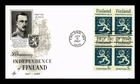 FINLAND INDEPENDENCE 50TH ANNIVERSARY FDC BLOCK OF 4 ARTCRAFT US COVER