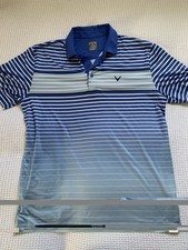 Callaway Mens Blue Opti Dri Striped Golf Short Sleeve Polo Shirt Medium