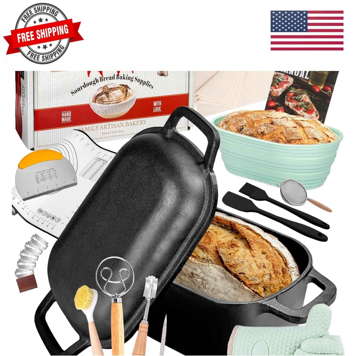 Dutch Oven for Bread Baking & Sourdough Bread Baking Starter Kit- 11-Piece Be...