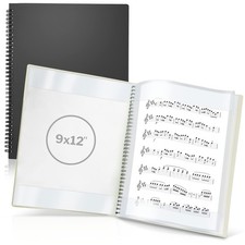 Sheet Music Folder 9x12 - Dual Use Music Holder Black, Pages Inside 24 Protec...