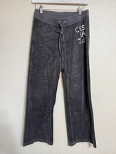 Vintage Juicy Couture Pants Women Small Velour Wide Leg Lounge Y2K Flare Gray