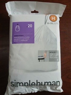 Simplehuman Code H Custom Fit Liners and Trash Bags 30-35L 8-9.2 Gallon 20 Pack