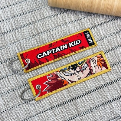 One Piece Eustass Kid Keychain Embroidered Anime Keyring Captain Supernova