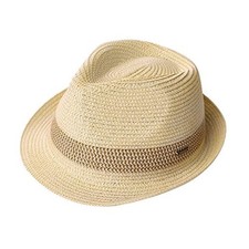 Packable Straw Fedora Panama Sun Summer Beach Hat Cuban Trilby Medium Beige