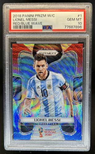 2018 Panini Prizm World Cup Lionel Messi Red & Blue Wave #1 Argentina PSA 10