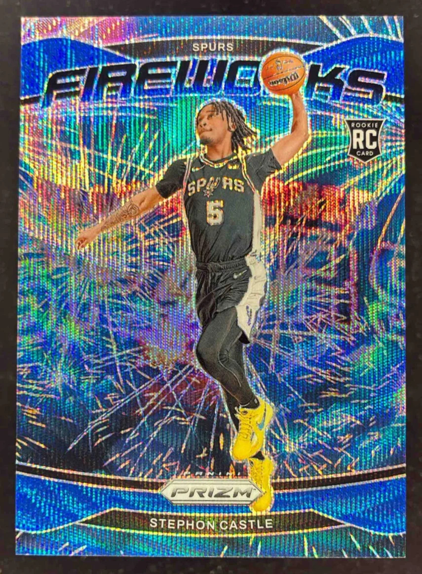 2024-25 Panini Prizm Fireworks Blue Wave Prizm #13 Stephon Castle RC /175