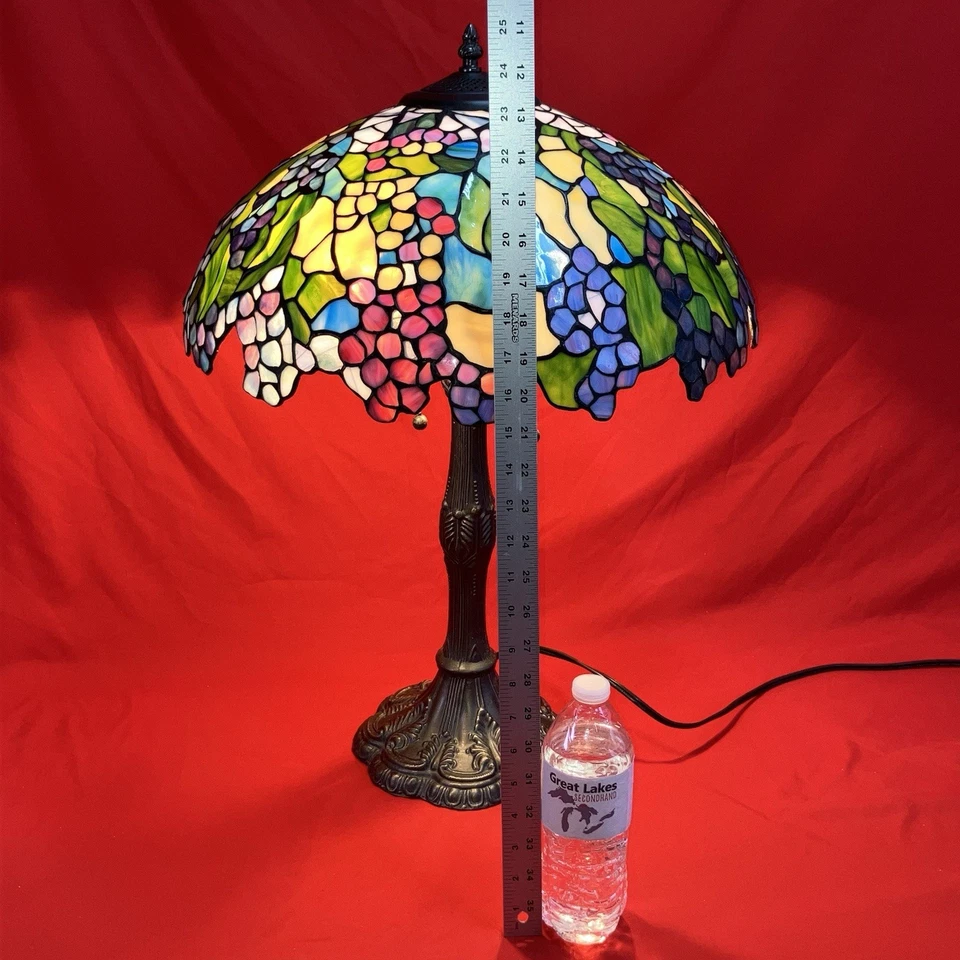Vintage 2001 Bronze Stained Glass Lamp / 25" Large / Tiffany Style Reproduction - Image 2 of 4