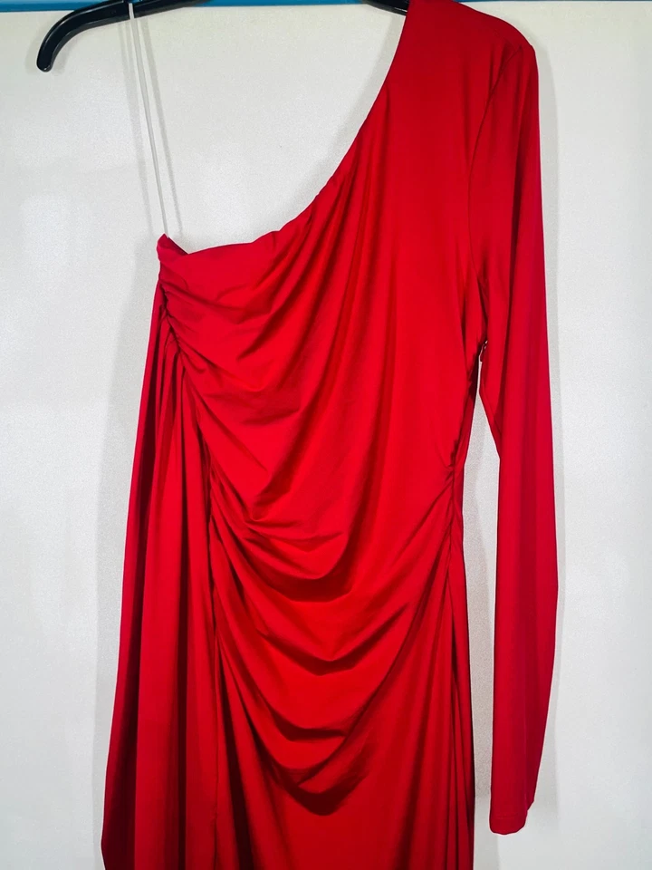 Vestido Venus Formal Un Brazo Talla 12 Mujer Rojo Vestido Manga Larga Elastizado Maxi Foto 3 de 4