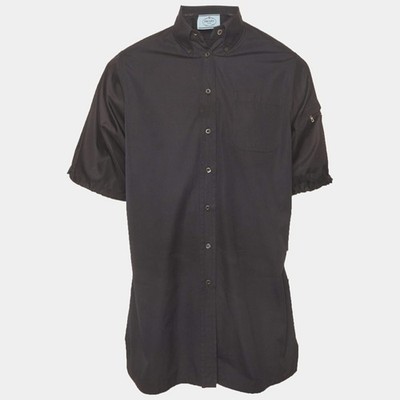 Prada Black Cotton Triangle Logo Short Sleeve Shirt XS