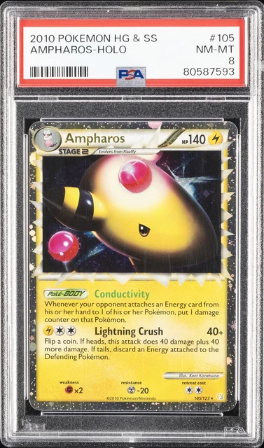 2010 POKEMON HEARTGOLD & SOULSILVER #105 AMPHAROS-HOLO PSA 8