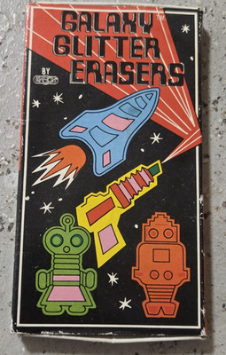 VTG Galaxy Glitter Erasers Emson Inc. Set of 4 Erasers New/Unused in Box