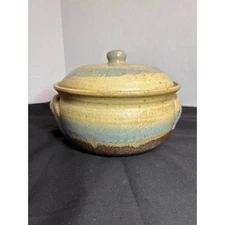 Handcrafted Pottery Bowl with Lid, Earth Tone Colors, Unique Handmade Ceramic