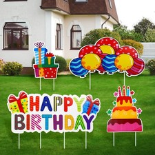 Happy Birthday Yard Signs, 4-Pack Birthday Lawn Sign Yard with Stakes, Vibran...