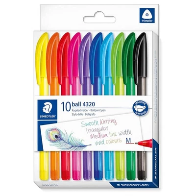 Staedtler Bâton Arc-en-Ciel Stylo à Bille Moyen 10 Assorti Couleurs Écriture New - Photo 1/4