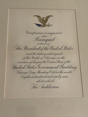 President William McKinley Banquet Invitation Chicago Day October 9th 1899 