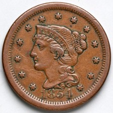 1854 Large Braided Hair Cent, N-14