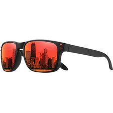 Black Square Frame Sports Outdoor Running Red Reflective Mirrored Sunglasses