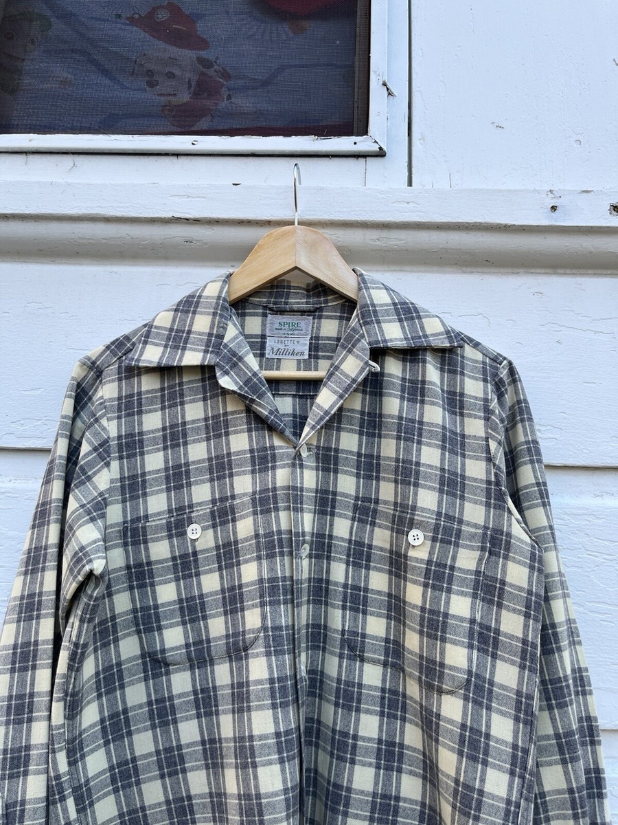 Spire Loop Collar 1950s Plaid Wool Button Down Shirt Flannel