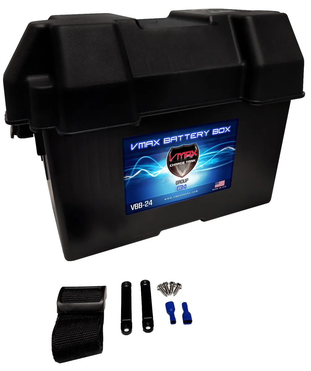 VMAX Group 24 Battery with strap, heavy duty marine battery box eBay