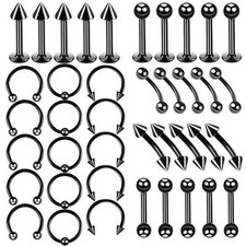 40pcs 16G Mix Styles Kit Nose Ring Lip tongue Ear Eyebrow Studs Set Piercing