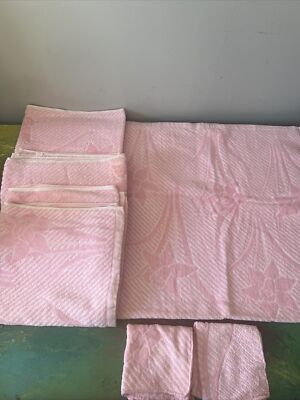 VINTAGE *J Franco* Pink Towel Washcloth Set Daffodil Flowers 80s Bathroom Lines