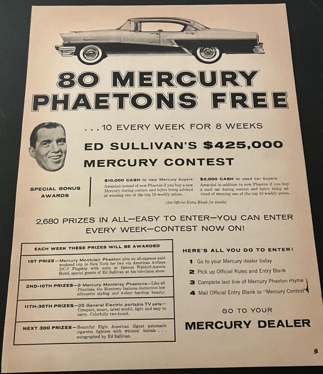 1956 Mercury Phaeton Vintage Original Ed Sullivan Contest Print