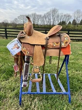 12” Children’s Saddle With Cheetah Print and Sunflowers, Includes EXTRAS