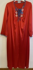Vintage Nylon Robe Duster Large Floral Peignoir RED long maxi Nightgown Lingerie