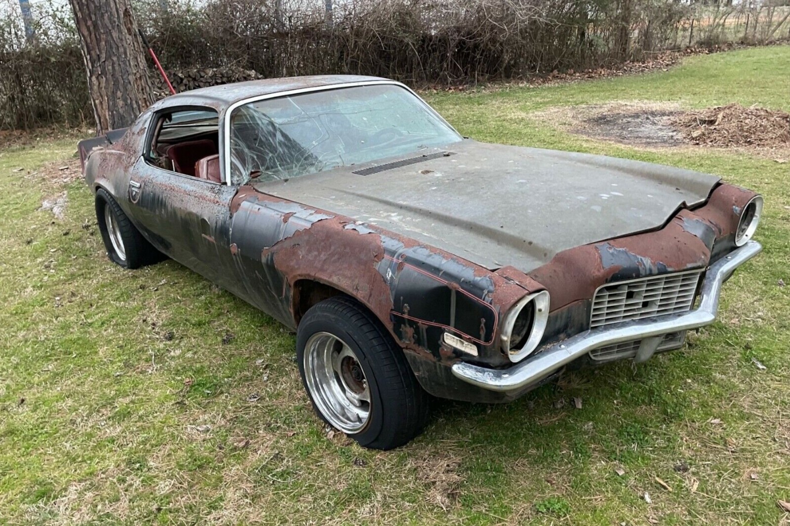 1970 Chevrolet Camaro Sitting near tree | 24x36 inch POSTER | classic car